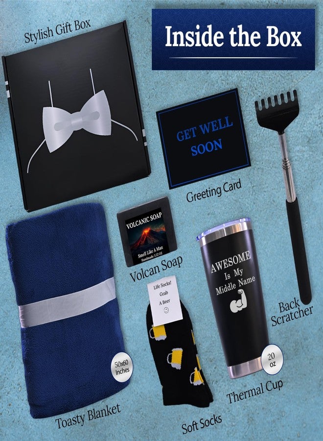 GOLDMUS Get Well Soon Gift Basket Men - Get Well Gifts for Men After Surgery, Recovery Care Package for Him, Thoughtful Feel Better Box with Comfort and Encouragement Set for Hospital or Illness - Image 2