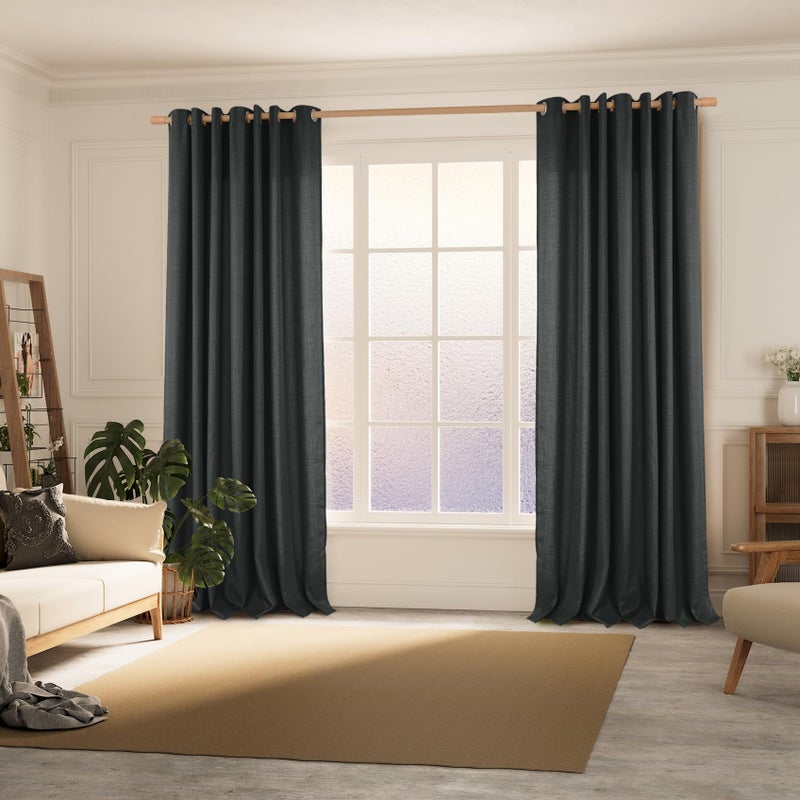 BGment Faux Linen Curtains 95 Inches Long Set of 2 Panels  Living Room Long Curtains Burlap Textured Thick Light Filtering Privacy Grommet Window Treatments  52 x 95 Inch  Dark Grey - Image 2
