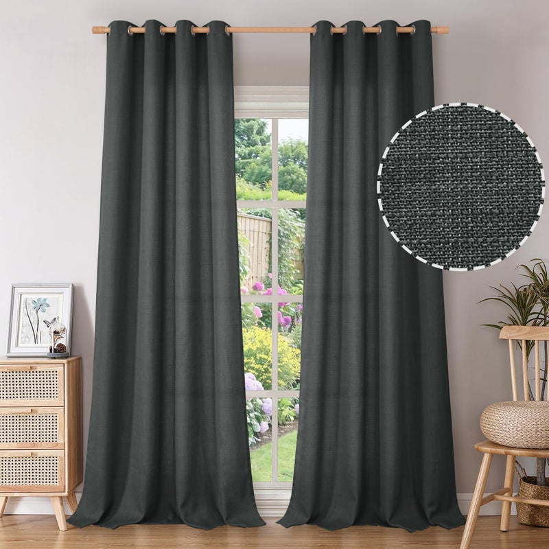 BGment Faux Linen Curtains 95 Inches Long Set of 2 Panels  Living Room Long Curtains Burlap Textured Thick Light Filtering Privacy Grommet Window Treatments  52 x 95 Inch  Dark Grey - Image 1