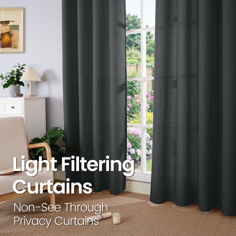 BGment Faux Linen Curtains 95 Inches Long Set of 2 Panels  Living Room Long Curtains Burlap Textured Thick Light Filtering Privacy Grommet Window Treatments  52 x 95 Inch  Dark Grey - Image 3