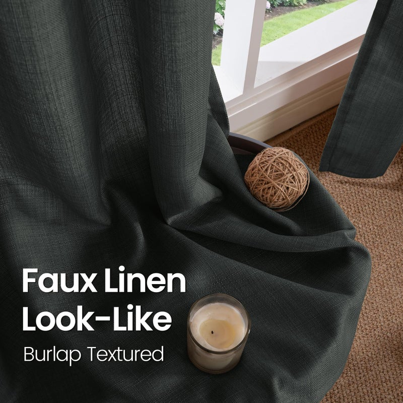 BGment Faux Linen Curtains 95 Inches Long Set of 2 Panels  Living Room Long Curtains Burlap Textured Thick Light Filtering Privacy Grommet Window Treatments  52 x 95 Inch  Dark Grey - Image 4
