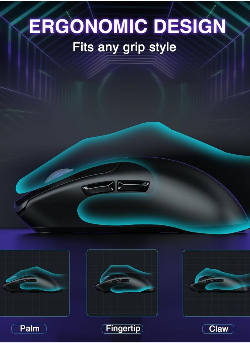 AULA SC580X Superlight Wireless Gaming Mouse, Tri-Mode 2.4G/BT5.0/USB-C Gaming Mouse, 10000 DPI Rechargeable Wireless Mouse with 6 Programmable Buttons, Ergonomic Computer Mouse for Laptop/PC/Mac/Tablet  - Image 4