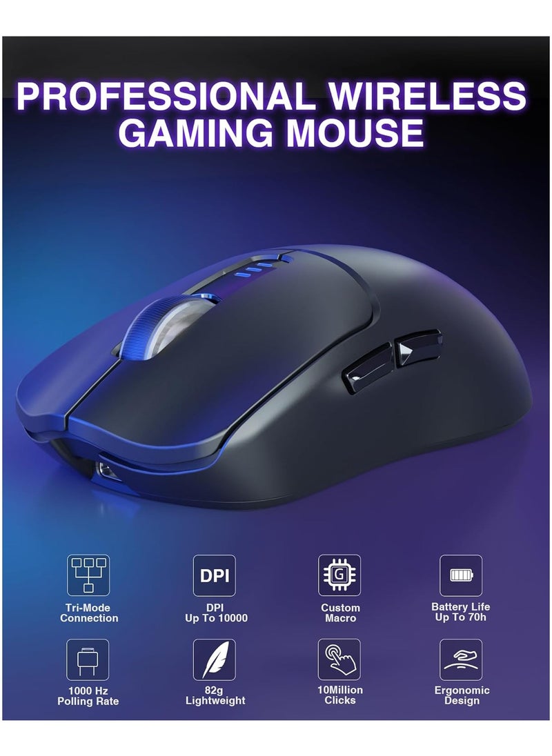 SC580X Superlight Wireless Gaming Mouse, Tri-Mode 2.4G/BT5.0/USB-C Gaming Mouse, 10000 DPI Rechargeable Wireless Mouse with 6 Programmable Buttons, Ergonomic Computer Mouse for Laptop/PC/Mac/Tablet