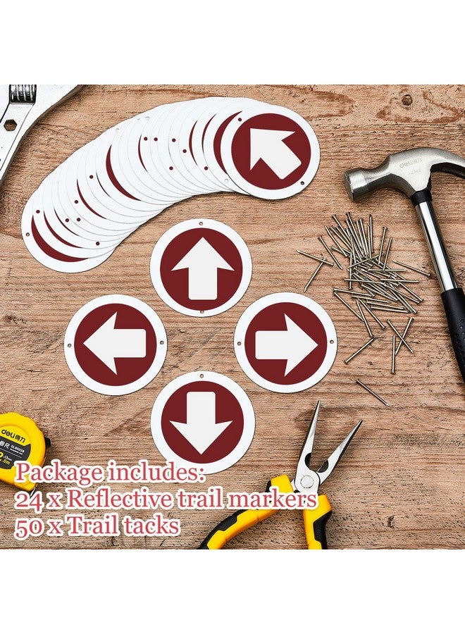Amylove 24 Pcs 3 Inch Round Trail Markers With Reflective Tacks Aluminum Arrow Sign Traffic Signs Wall Decor Trail Marking Reflectors For Outdoor Camping Hiking Hunting Driving  - Image 4