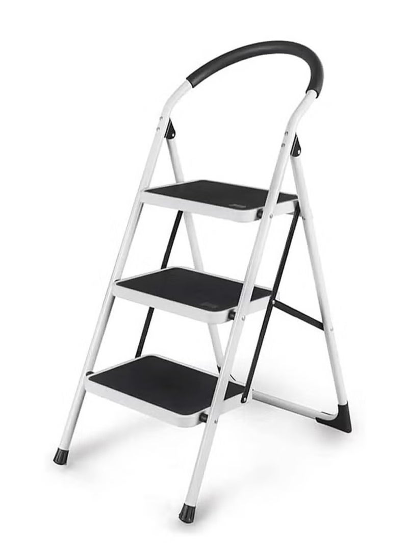 AGD Portable 3 Step Home Metal Ladder with Wide Pedal Anti-Slip Folding Ladder with Handle for Home, Kitchen, Garden and Office - Image 1