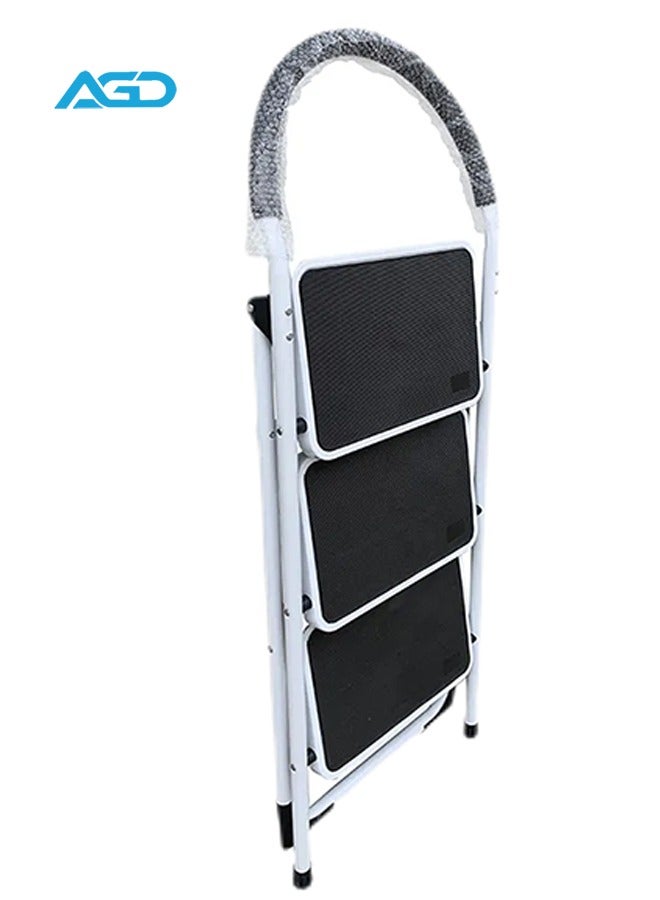 AGD Portable 3 Step Home Metal Ladder with Wide Pedal Anti-Slip Folding Ladder with Handle for Home, Kitchen, Garden and Office - Image 3