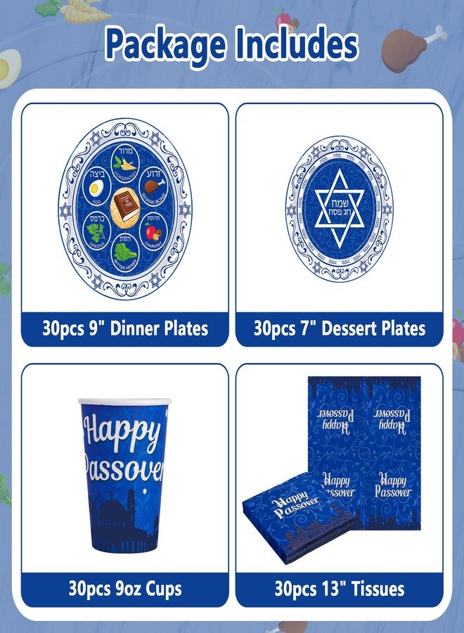 QZYL Passover Decorations, 135 PCS Passover Seder Plates Plus HAPPY PASSOVER Banner, Disposable Seder Plates for Passover Food, Renaissance Design Paper Passover Seder Dinnerware Set Serve for 30 Guests - Image 2