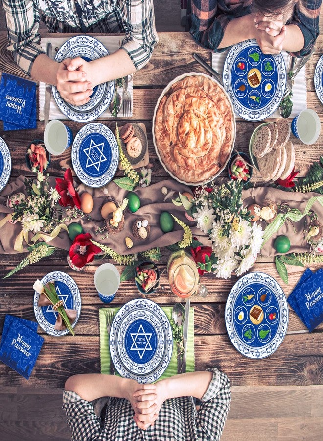 QZYL Passover Decorations, 135 PCS Passover Seder Plates Plus HAPPY PASSOVER Banner, Disposable Seder Plates for Passover Food, Renaissance Design Paper Passover Seder Dinnerware Set Serve for 30 Guests - Image 5