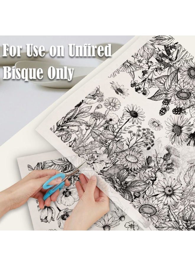 SUPERDANT 4PCS Wild Flowers Underglaze Paper Transfer Plants Transfer Paper for Clay Ceramic Porcelain Under Glaze Transfers for Pottery Enamel Decals Black Underglaze Decal Papers Handcrafted Gifts - Image 3