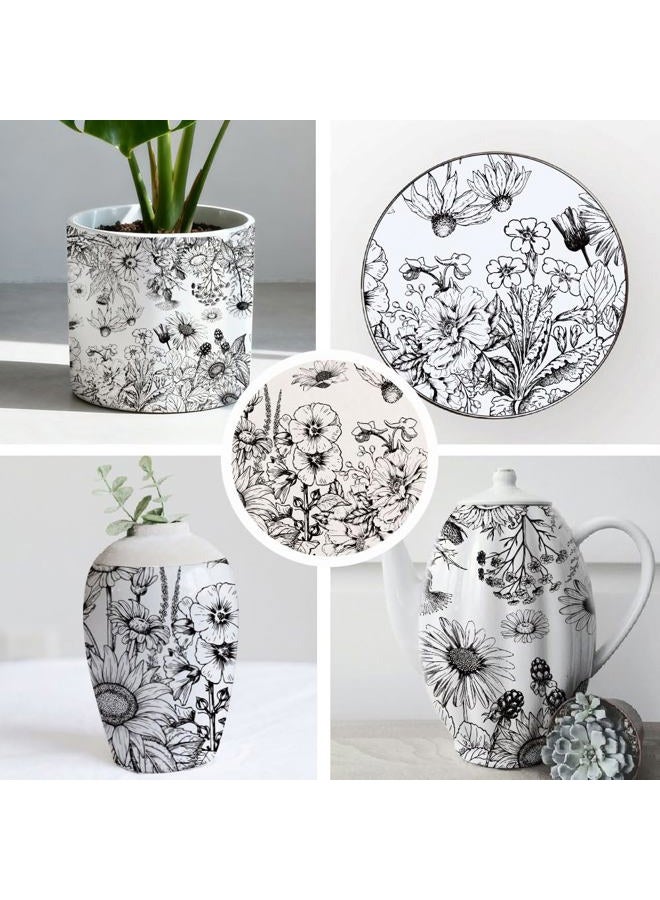 SUPERDANT 4PCS Wild Flowers Underglaze Paper Transfer Plants Transfer Paper for Clay Ceramic Porcelain Under Glaze Transfers for Pottery Enamel Decals Black Underglaze Decal Papers Handcrafted Gifts - Image 5