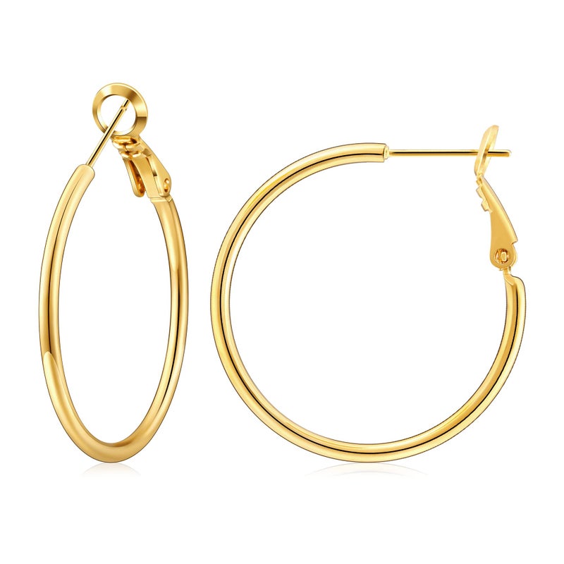 Gacimy Medium Hoop Earrings for Women 14K Gold Plated, 925 Sterling Silver Post Hoops for Women, 30mm Yellow Color Medium Earrings - Image 1