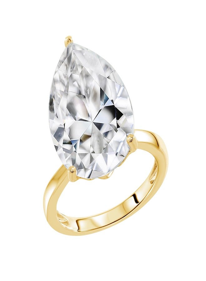DIAMONBLISS Marilyn Monroe 10-Carat Pear Solitaire Ring For Women | 14K Gold Plated 925 Sterling Silver Celebrity Cocktail Ring | 100 Facet Cubic Zirconia CZ Diamond Simulant, Size 5 - Image 1