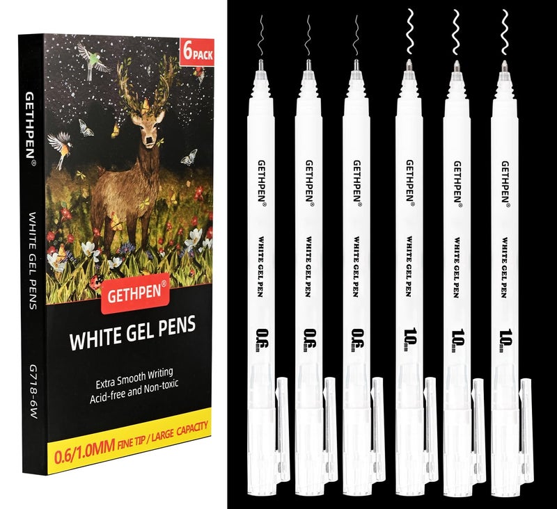 GETHPEN White Gel Pens0610mm Fine Point Gel Ink PensOpaque White Ink Pens for Black Paper Drawing Sketching Illustration Card Making Bullet JournalingPack of 6 - Image 3
