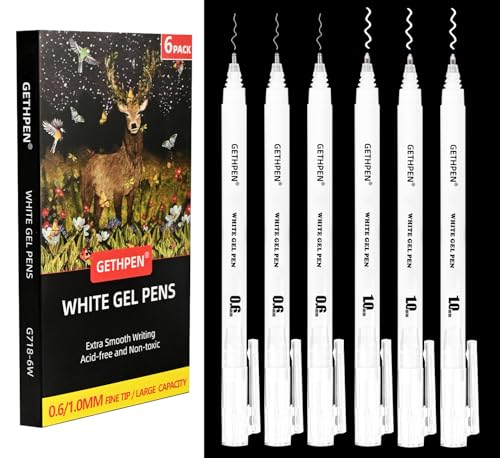 GETHPEN White Gel Pens0610mm Fine Point Gel Ink PensOpaque White Ink Pens for Black Paper Drawing Sketching Illustration Card Making Bullet JournalingPack of 6 - Image 1