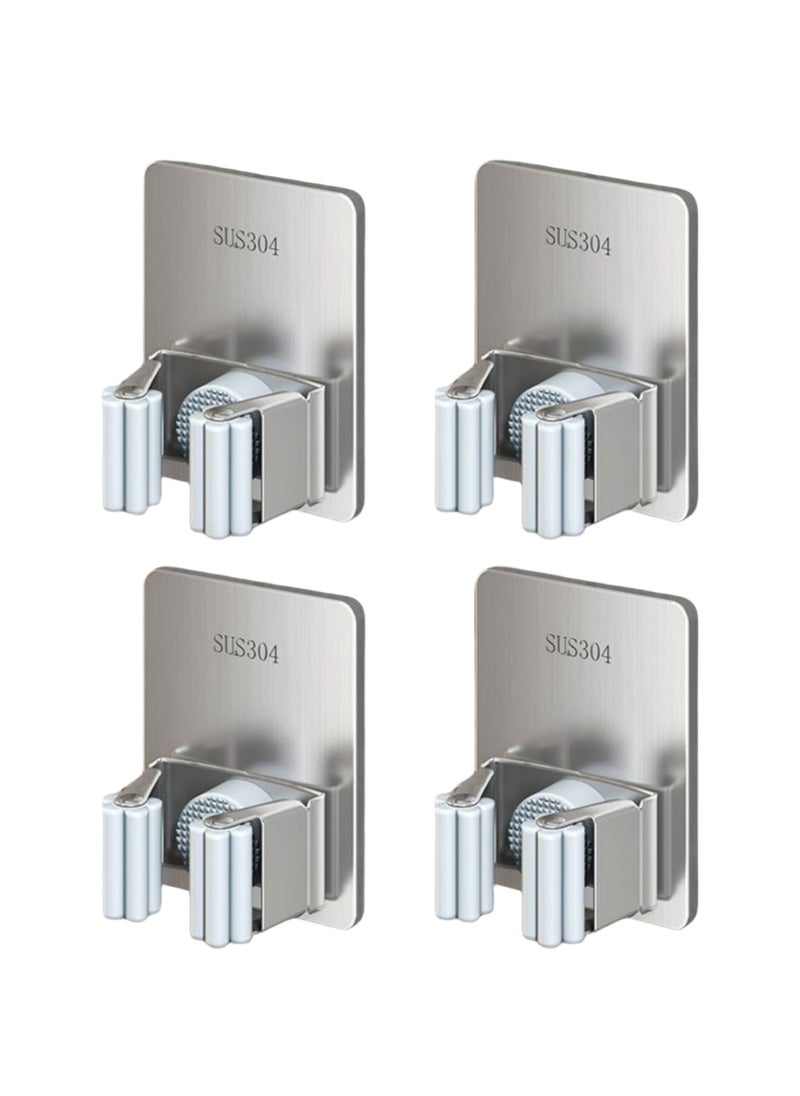 NOVOLAN Wall Hooks Self Adhesive Wall Mounted Stainless Steel Broom Holder, Mop Hook Punch-Free Bathroom Storage Sticky Hook Broom Hanger Strong Viscose Wall-Mounted Mop Clip 4Pcs (#1)  - Image 1