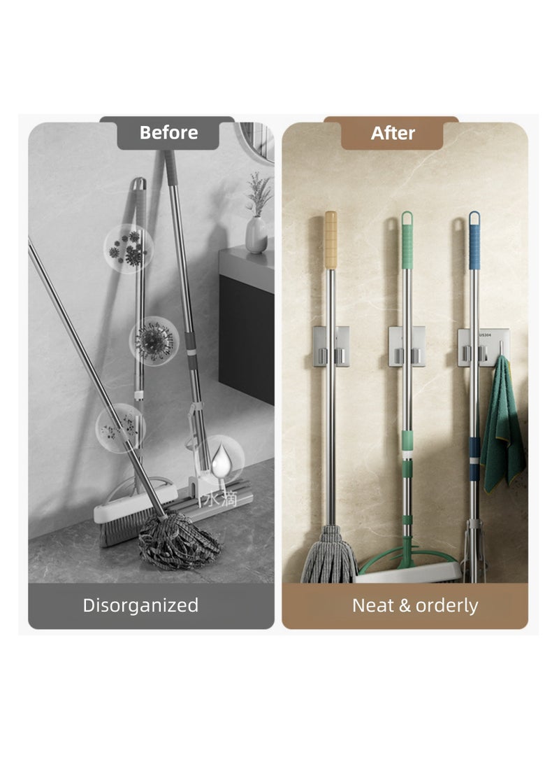 NOVOLAN Wall Hooks Self Adhesive Wall Mounted Stainless Steel Broom Holder, Mop Hook Punch-Free Bathroom Storage Sticky Hook Broom Hanger Strong Viscose Wall-Mounted Mop Clip 4Pcs (#1)  - Image 3