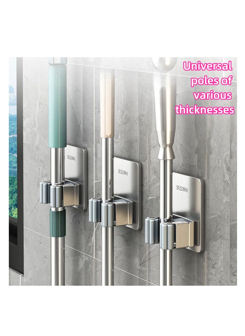 NOVOLAN Wall Hooks Self Adhesive Wall Mounted Stainless Steel Broom Holder, Mop Hook Punch-Free Bathroom Storage Sticky Hook Broom Hanger Strong Viscose Wall-Mounted Mop Clip 4Pcs (#1)  - Image 4