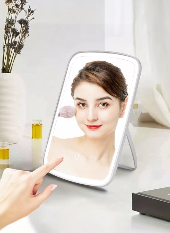 Glowudz makeup mirror with light, with touch screen, USB rechargeable tabletop , led brightness adjustable, white - Image 1