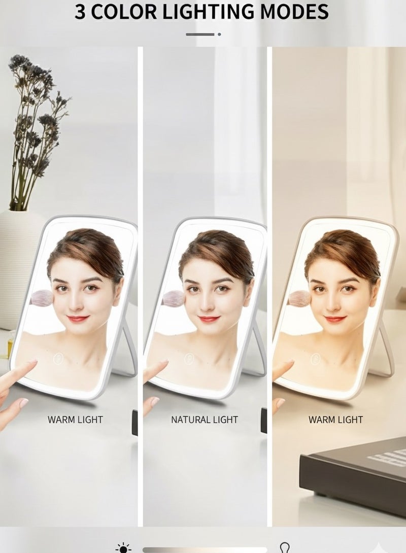 Glowudz makeup mirror with light, with touch screen, USB rechargeable tabletop , led brightness adjustable, white - Image 4