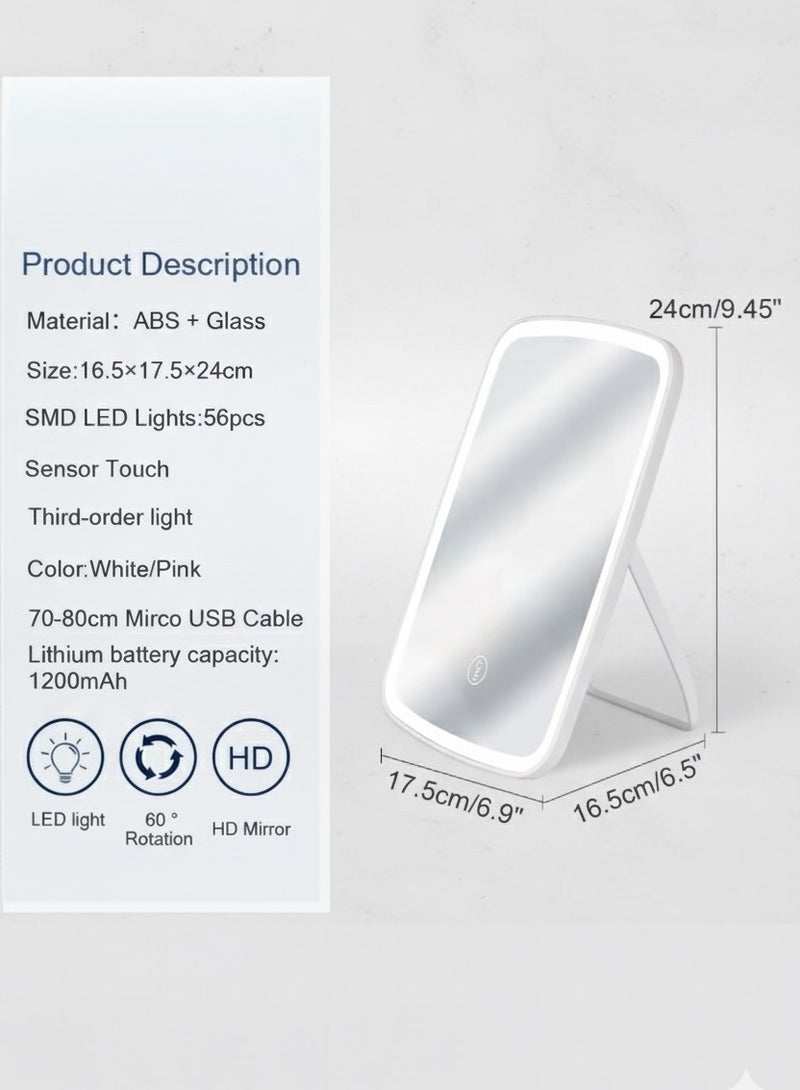 Glowudz makeup mirror with light, with touch screen, USB rechargeable tabletop , led brightness adjustable, white - Image 5