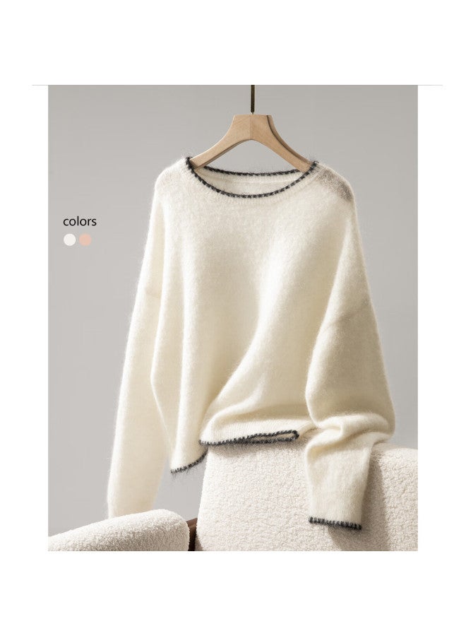dme Demana Mohair Wool Blend Winter Cloud Breath Colorblock Crewneck Soft Stretch Knit Sweater Top - Image 3