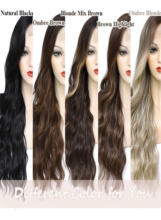 Colorful Queen Brown Highlight Wigs for Women 26 Inch Long Wavy Brown Wig Glueless Brown Mix Blonde Middle Part Curly Synthetic Lace Wig for Cosplay Daily Use - Image 5