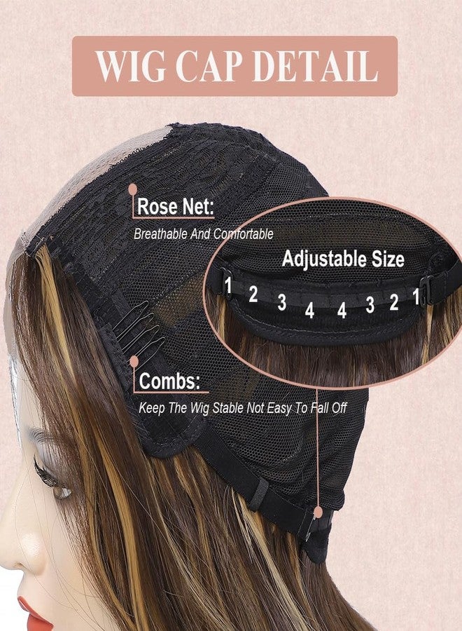 Colorful Queen Brown Highlight Wigs for Women 26 Inch Long Wavy Brown Wig Glueless Brown Mix Blonde Middle Part Curly Synthetic Lace Wig for Cosplay Daily Use - Image 4