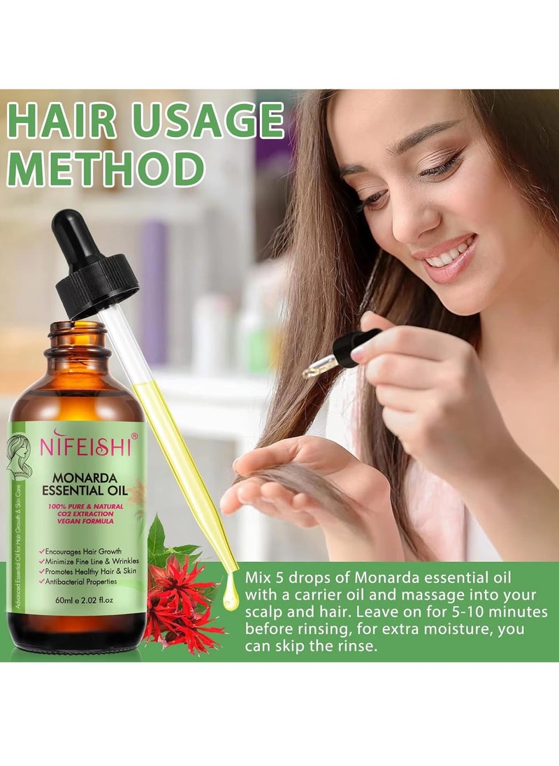 NIFEISHI - 60ml Monarda Essential Oil for Hair Growth Hair Growth and Skin Reduce Fine Lines and Wrinkles Hair Eyelash Eyebrow Growth and Antibacterial Pure Natural Co2 Extraction Monarda Hair Oil Skin Care Oil - Image 1