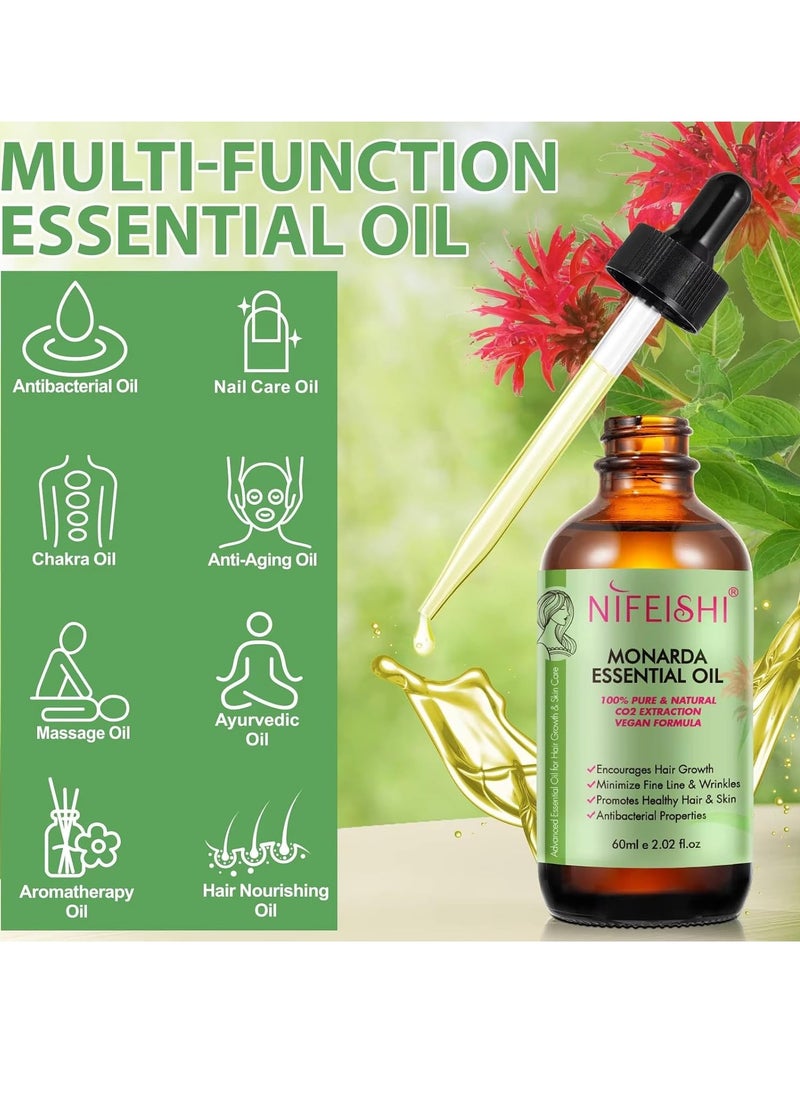 NIFEISHI - 60ml Monarda Essential Oil for Hair Growth Hair Growth and Skin Reduce Fine Lines and Wrinkles Hair Eyelash Eyebrow Growth and Antibacterial Pure Natural Co2 Extraction Monarda Hair Oil Skin Care Oil - Image 1
