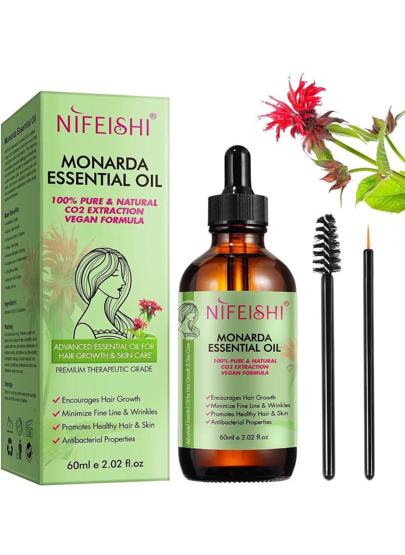 NIFEISHI - 60ml Monarda Essential Oil for Hair Growth Hair Growth and Skin Reduce Fine Lines and Wrinkles Hair Eyelash Eyebrow Growth and Antibacterial Pure Natural Co2 Extraction Monarda Hair Oil Skin Care Oil - Image 1