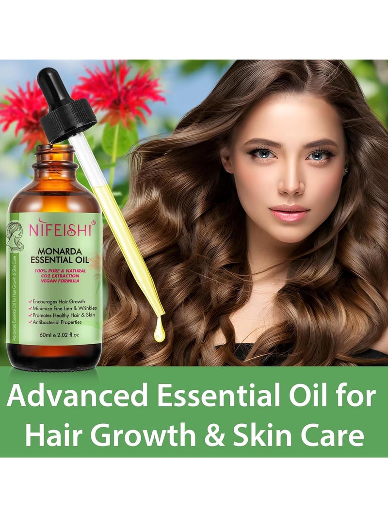 NIFEISHI - 60ml Monarda Essential Oil for Hair Growth Hair Growth and Skin Reduce Fine Lines and Wrinkles Hair Eyelash Eyebrow Growth and Antibacterial Pure Natural Co2 Extraction Monarda Hair Oil Skin Care Oil - Image 1