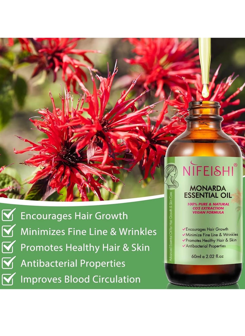 NIFEISHI - 60ml Monarda Essential Oil for Hair Growth Hair Growth and Skin Reduce Fine Lines and Wrinkles Hair Eyelash Eyebrow Growth and Antibacterial Pure Natural Co2 Extraction Monarda Hair Oil Skin Care Oil - Image 1
