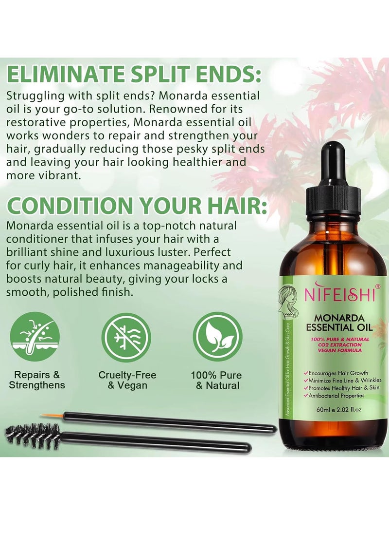 NIFEISHI - 60ml Monarda Essential Oil for Hair Growth Hair Growth and Skin Reduce Fine Lines and Wrinkles Hair Eyelash Eyebrow Growth and Antibacterial Pure Natural Co2 Extraction Monarda Hair Oil Skin Care Oil - Image 1