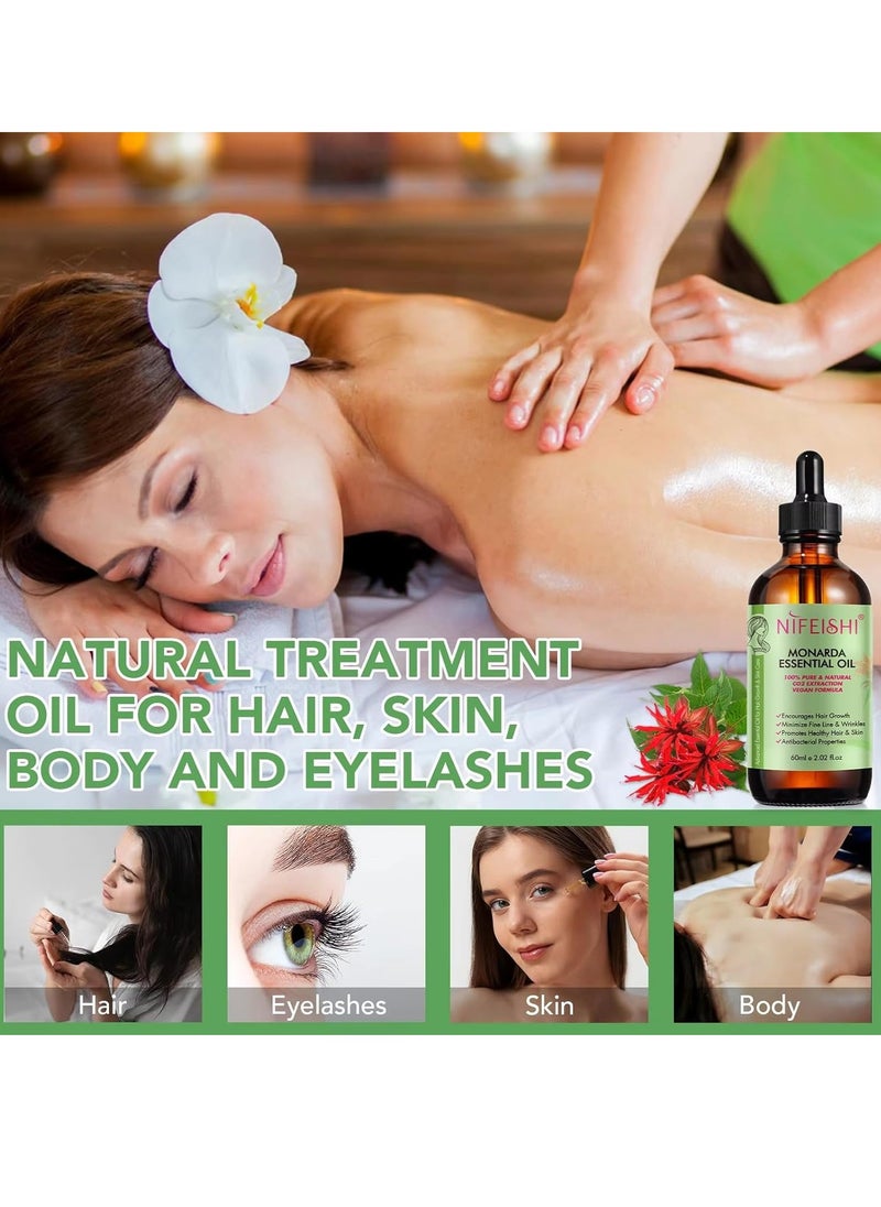 NIFEISHI - 60ml Monarda Essential Oil for Hair Growth Hair Growth and Skin Reduce Fine Lines and Wrinkles Hair Eyelash Eyebrow Growth and Antibacterial Pure Natural Co2 Extraction Monarda Hair Oil Skin Care Oil - Image 1