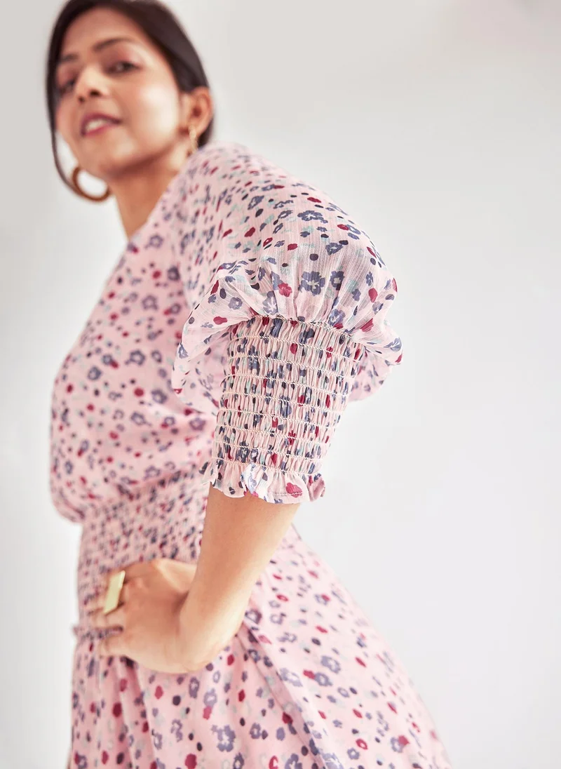 Floral Georgette Smocked Midi