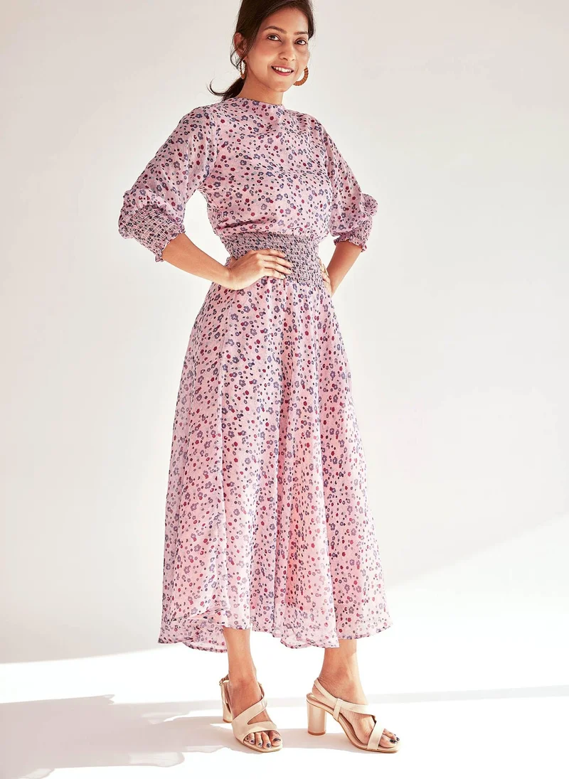The Label Life  Floral Georgette Smocked Midi for Women | Best Price UAE