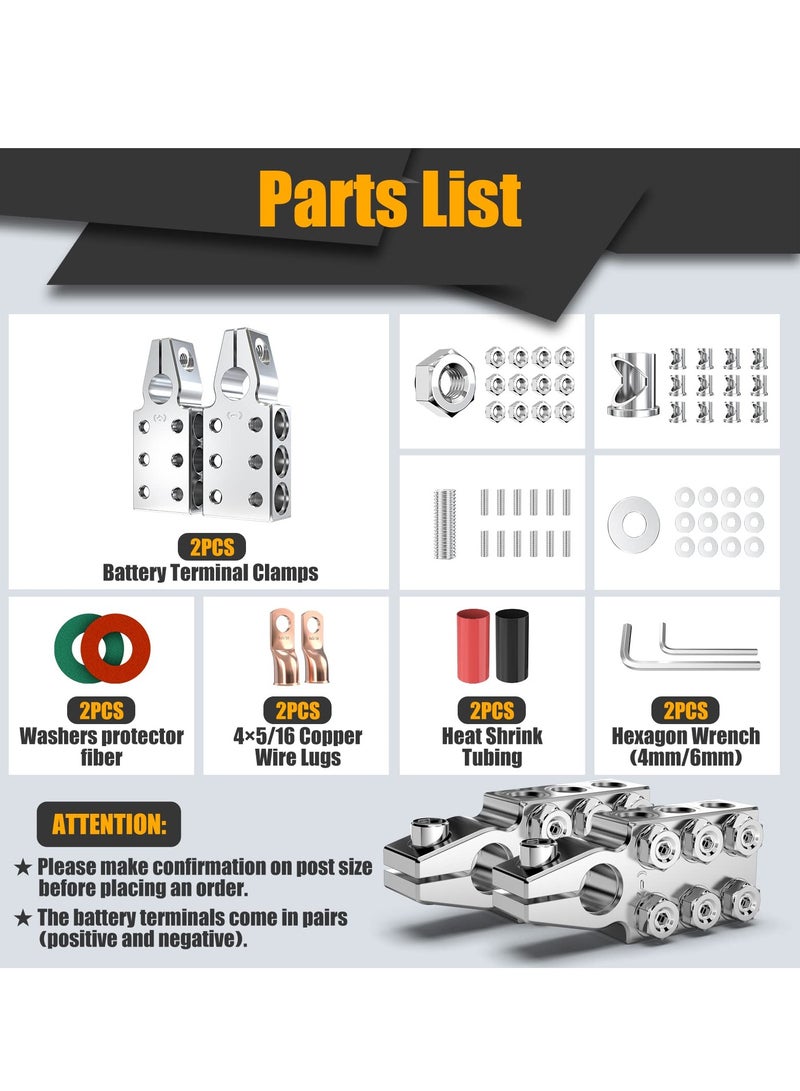 Generic Battery Terminal Connectors, 12-Way Clamps 8AWG up to 4/0(XL) AWG Gauge, Positive and Negative (+/-)(1 Pair) for SAE/DIN/EN Tapered Top Post  - Image 2
