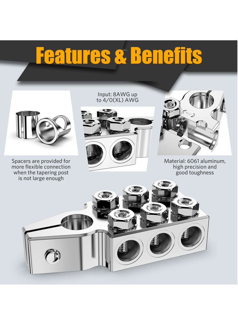 Generic Battery Terminal Connectors, 12-Way Clamps 8AWG up to 4/0(XL) AWG Gauge, Positive and Negative (+/-)(1 Pair) for SAE/DIN/EN Tapered Top Post  - Image 3