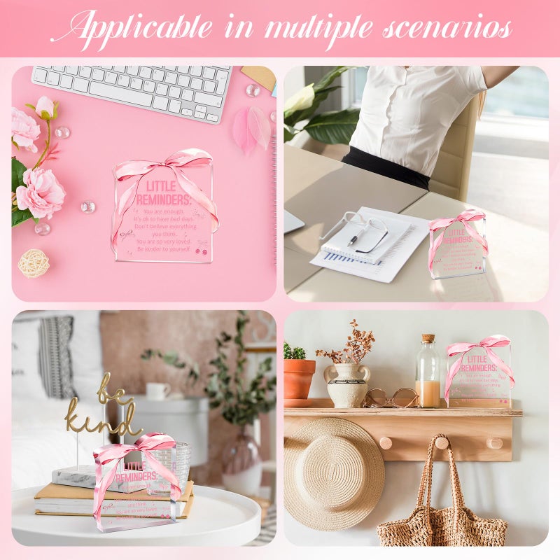 Yousoontic Pink Bow Print Acrylic Plaque with Stand Little Reminders Desk Decorative Sign Inspirational Encouragement Gifts for Women Office, Living Room, Dormitory, Bedroom and Table Decoration - Image 5