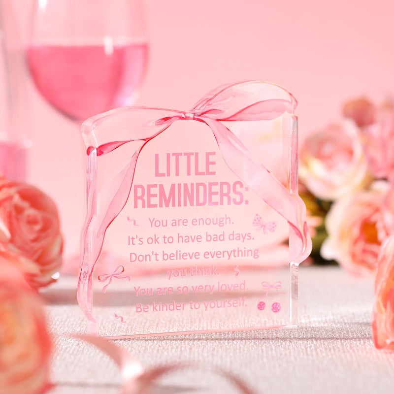 Yousoontic Pink Bow Print Acrylic Plaque with Stand Little Reminders Desk Decorative Sign Inspirational Encouragement Gifts for Women Office, Living Room, Dormitory, Bedroom and Table Decoration - Image 3