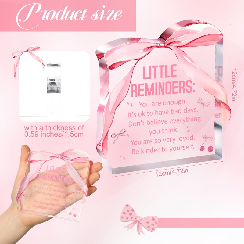 Yousoontic Pink Bow Print Acrylic Plaque with Stand Little Reminders Desk Decorative Sign Inspirational Encouragement Gifts for Women Office, Living Room, Dormitory, Bedroom and Table Decoration - Image 2