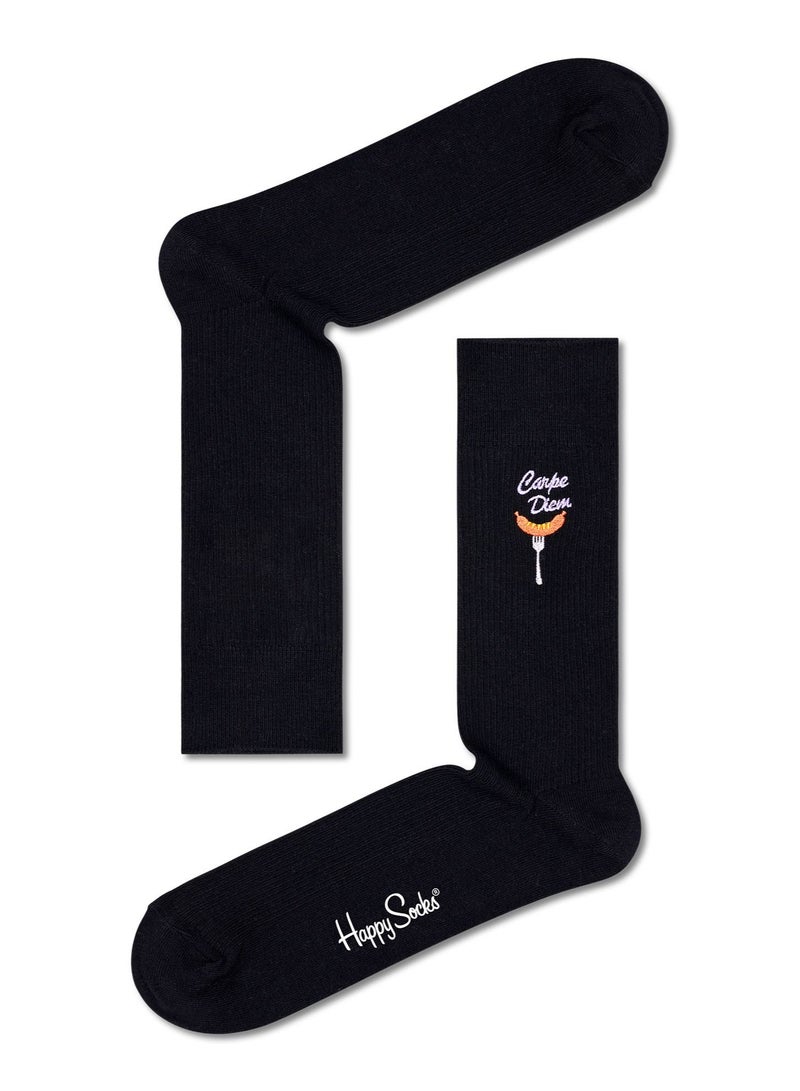 Happy Socks Ribbed Embroidery Carpe Diem Sock
