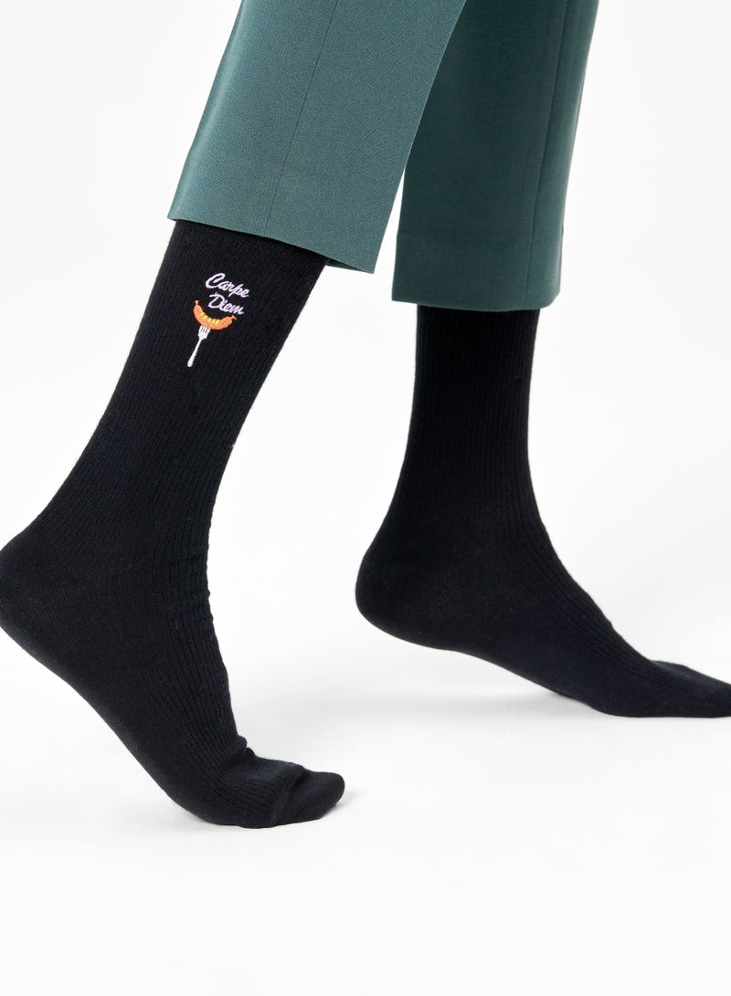 Happy Socks Ribbed Embroidery Carpe Diem Sock