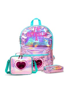 Eazy Kids Eazy Kids-17" School Bag Lunch Bag Pencil Case Set of 3 Mermaid Love-Pink  - Image 1