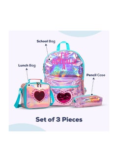 Eazy Kids Eazy Kids-17" School Bag Lunch Bag Pencil Case Set of 3 Mermaid Love-Pink  - Image 2