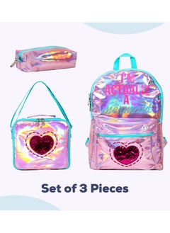 Eazy Kids Eazy Kids-17" School Bag Lunch Bag Pencil Case Set of 3 Mermaid Love-Pink  - Image 3