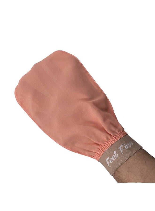 Feel Fine Turkish Exfoliating Mitt – 100% Natural Plant Silk Hammam Kese Glove for Men & Women | Handcrafted Skin Peeling Scrubber, Vegan Shower, Bath & Sauna Exfoliator (Salmon Pink & Feel Fine)  - Image 2