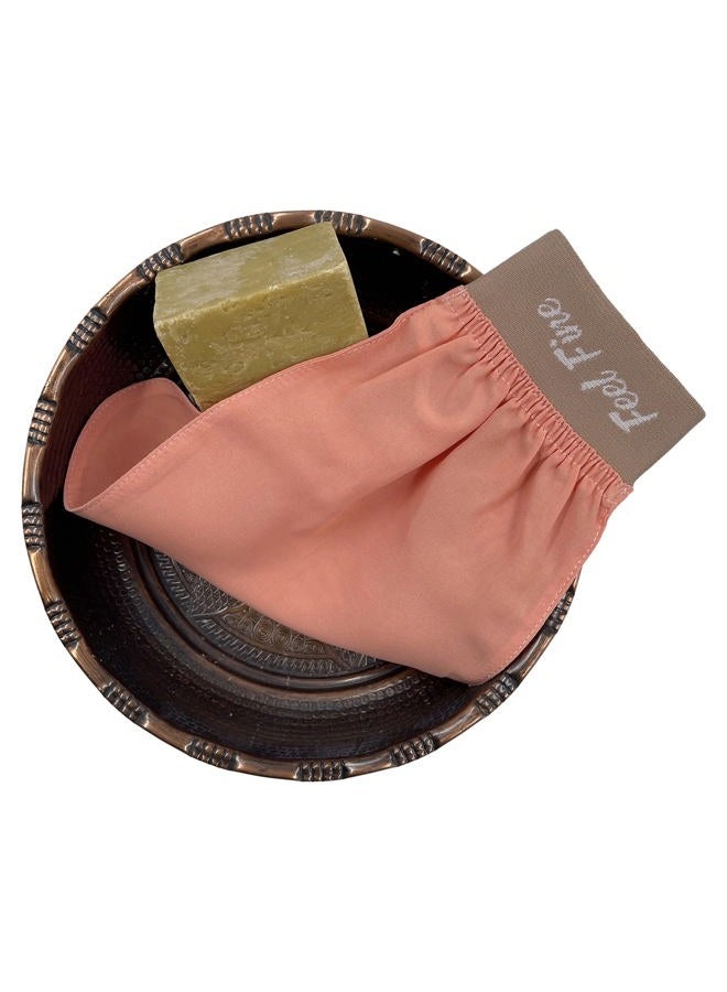 Feel Fine Turkish Exfoliating Mitt – 100% Natural Plant Silk Hammam Kese Glove for Men & Women | Handcrafted Skin Peeling Scrubber, Vegan Shower, Bath & Sauna Exfoliator (Salmon Pink & Feel Fine)  - Image 4