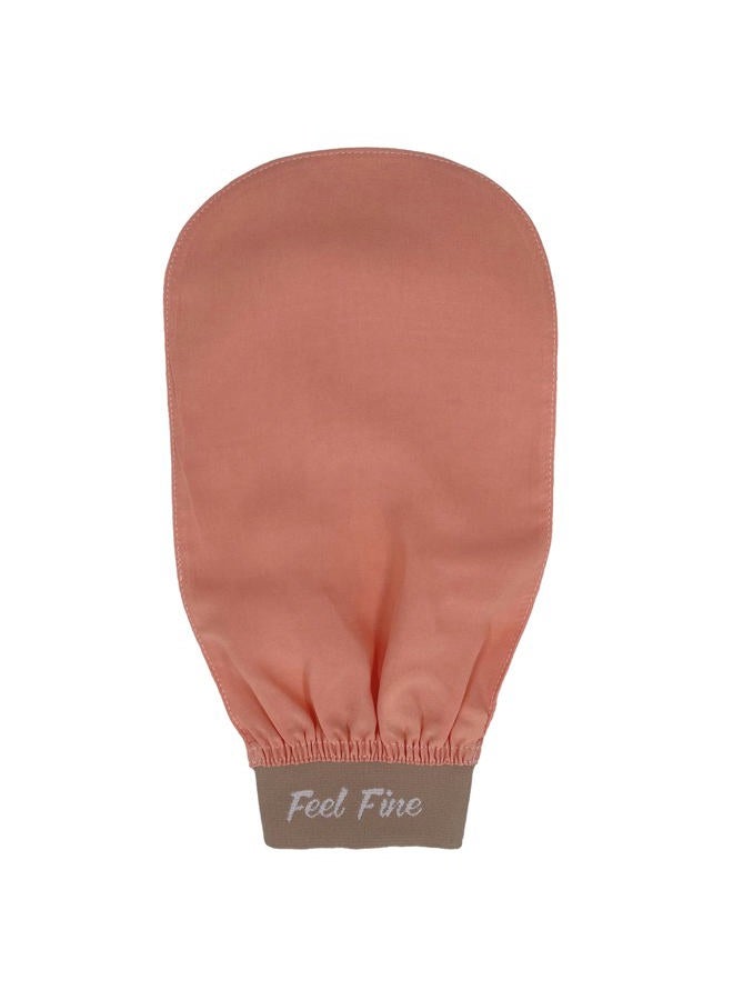 Feel Fine Turkish Exfoliating Mitt – 100% Natural Plant Silk Hammam Kese Glove for Men & Women | Handcrafted Skin Peeling Scrubber, Vegan Shower, Bath & Sauna Exfoliator (Salmon Pink & Feel Fine)  - Image 1
