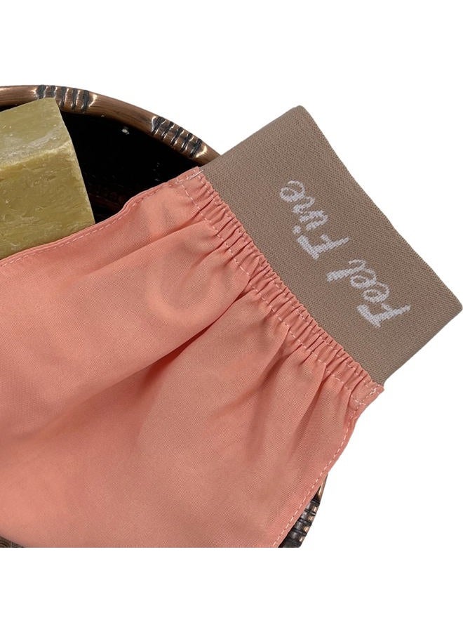 Feel Fine Turkish Exfoliating Mitt – 100% Natural Plant Silk Hammam Kese Glove for Men & Women | Handcrafted Skin Peeling Scrubber, Vegan Shower, Bath & Sauna Exfoliator (Salmon Pink & Feel Fine)  - Image 5